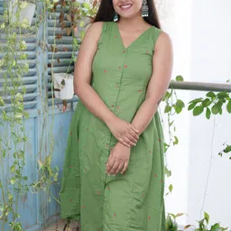 Janasya Geometric Printed V-Neck Sleeveless Pure Cotton A-Line Kurta With Palazzos-image-91