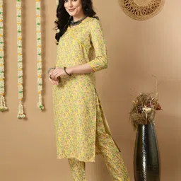 KALINI Floral Printed V-Neck Straight Kurta with Trousers-image-52