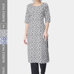 7Threads Pack of 2 Geometric Printed Regular Kurta with Trousers-image-32