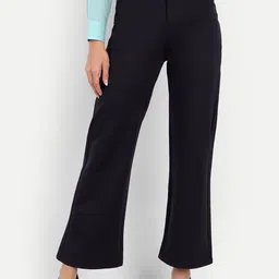 Next One Women Navy Blue Loose Fit High-Rise Easy Wash Trousers-picture-14