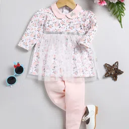 Moms Love Infant Girls Floral Printed Peter Pan Collar Pure Cotton Top With Leggings-picture-38