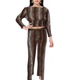 Aarika Girls Brown Printed Top with Trousers-image-93