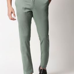 Basics Men Green Tapered Fit Cotton Formal Trousers-picture-42