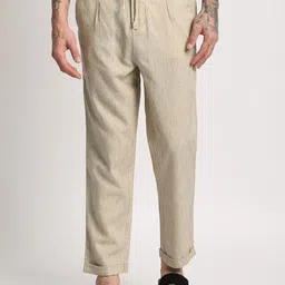 THE BEAR HOUSE Men Striped Mid-Rise Tapered Fit Trousers image 1