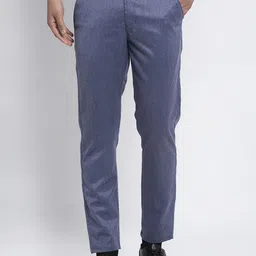 JAINISH Men Navy Blue Smart Slim Fit Easy Wash Pure Cotton Trousers-picture-31