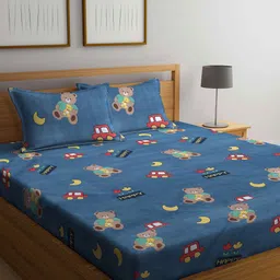 KLOTTHE Blue & Red Cartoon Characters 210 TC Queen Bedsheet with 2 Pillow Covers-picture-32
