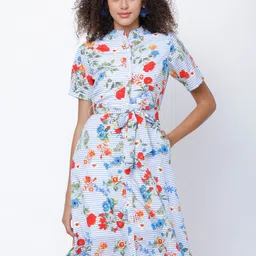 Tokyo Talkies Women Blue Printed Shirt Dress-image-96
