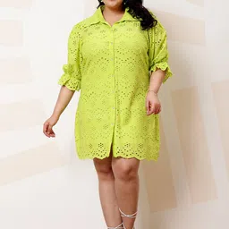Athena Ample Plus Size Self Design Cotton Shirt Casual Dress image 1