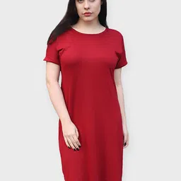 LastInch Maroon Solid T-shirt Dress image 1