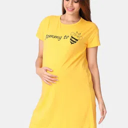 The Mom Store Women Yellow Typography Printed Maternity T-shirt Dress-picture-26