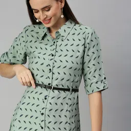 SHOWOFF Women Sage Green Cotton Shirt Dress-image-58