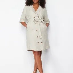 Trendyol Plus Size Notched Lapel Collar Shirt Dress image 1