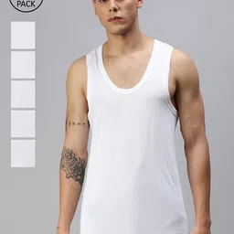 ONN Men Pack Of 6 White Solid Cotton Innerwear Undershirt Vests-picture-31