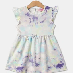 R&B Girls Dyed Flutter Sleeves Fit & Flare Pleated Cotton Dress-picture-26