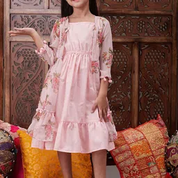 pspeaches Girls Shoulder Straps Cotton Ethnic Dress With Printed Jacket-picture-25