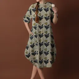 BLACK & BLAH BLAH Ajrak Handblock Printed Relaxed Fit Cotton Flared Maxi Ethnic Dress-image-35