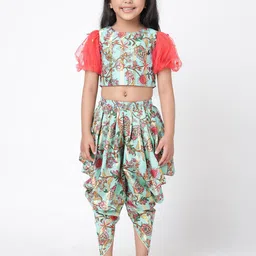 LIL DRAMA Girls Floral Printed Top with Dhoti Pants-picture-32
