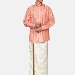 Sethukrishna Men Peach-Coloured & Off White Shirt with Dhoti Set-picture-42