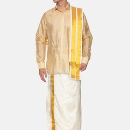 Sethukrishna Men Beige & White Shirt With Dhoti Pants-picture-7