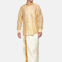 Sethukrishna Men Beige & White Clothing Set-picture-6