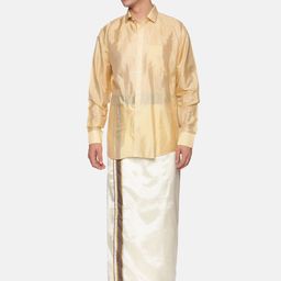 Sethukrishna Men Beige & White Pure Cotton Shirt with Dhoti-picture-16