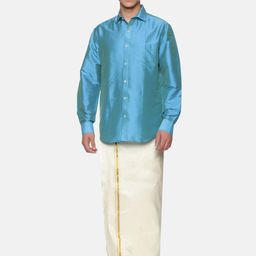 Sethukrishna Men Turquoise Blue & White Shirt with Dhoti Set-picture-27