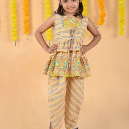 Budding Bees Girls Printed Pure Cotton Tunic & Dhoti Pants With Waistcoat-picture-46