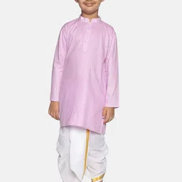 Sethukrishna Boys Pink & White Pure Cotton Kurta with Dhoti Pants image 1