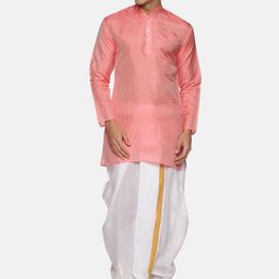 Sethukrishna Men Peach-Coloured Kurta with Dhoti Pants-picture-37