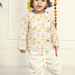 Polka Tots Infants Kids Ethnic Motifs Printed Angrakha Kurta with Dhoti Pants-picture-12