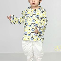 Polka Tots Infants Kids Ethnic Motifs Printed Angrakha Kurta with Dhoti Pants-picture-13