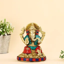 CraftVatika Green & Red Ganesha Brass Idol Showpiece-picture-23