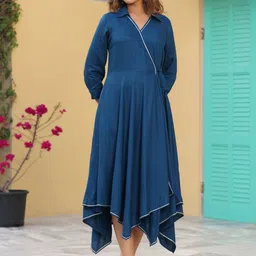 Rain & Rainbow Shirt Collar Fit & Flared Midi Ethnic Dress-picture-20