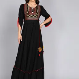 ftDiva Floral Embroidered Flared Maxi Dress-image-17
