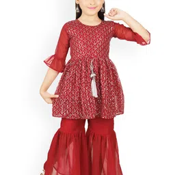 BAESD Girls Ethnic Motifs Embroidered Regular Sequinned Georgette Kurti With Sharara-picture-37