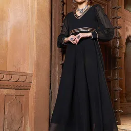 Shae by SASSAFRAS V-Neck Bishop Sleeves Chiffon Maxi Ethnic Dresses-picture-14