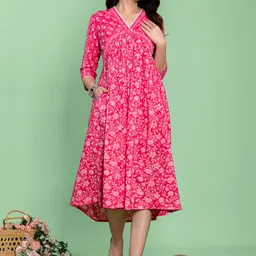 KASYA Floral Printed Cotton Fit & Flared Ethnic Dress-picture-17