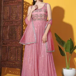 Chhabra 555 Sequin Embellished Embroidered Maxi Ethnic Dresses With Dupatta-picture-36