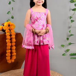 BAESD Girls Embroidered Sequinned Kurta With Palazzos & Dupatta image 1
