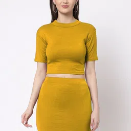 KLOTTHE Women Mustard Yellow Solid Co-Ords-picture-29