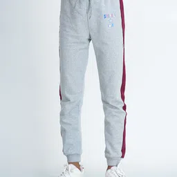 mackly Girls Grey Melange & Red Solid Joggers-picture-20