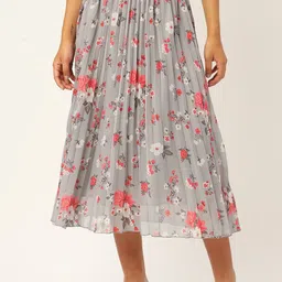 Slenor Printed Georgette Flared Midi Skirt-image-52