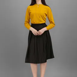 Kinjo Mandarin Collar Cuffed Sleeves Pleated Casual Top With Skirt image 1