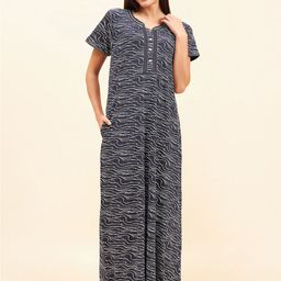 Sweet Dreams Navy Blue Printed Cotton Maxi Nightdress-picture-48