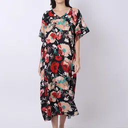 aoba EROTISSCH Black Floral Printed Maxi Kaftan Nightdress-picture-17