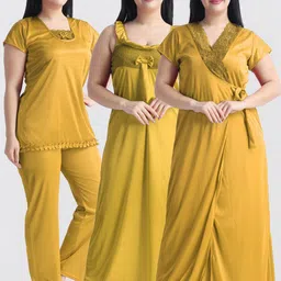 NIGHT KEYS Pack Of 3 Satin Maxi Nightdress-picture-14