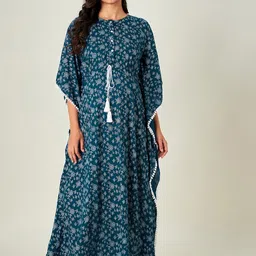The Kaftan Company Navy Blue Printed Maternity Kaftan Maxi Nightdress-picture-30