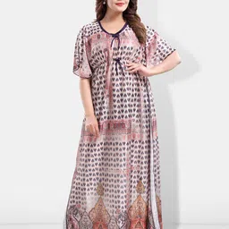 Be You Conversational Printed Satin Maxi Kaftan Nightdress-image-41