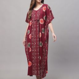 Secret Wish Printed Cotton Kaftan Maxi Nightdress-picture-0