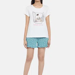 Dreamz by Pantaloons Women White & Blue Printed Night suit image 1